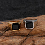 Stainless Steel with Black CZ Signet Ring