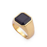 Stainless Steel with Black CZ Signet Ring