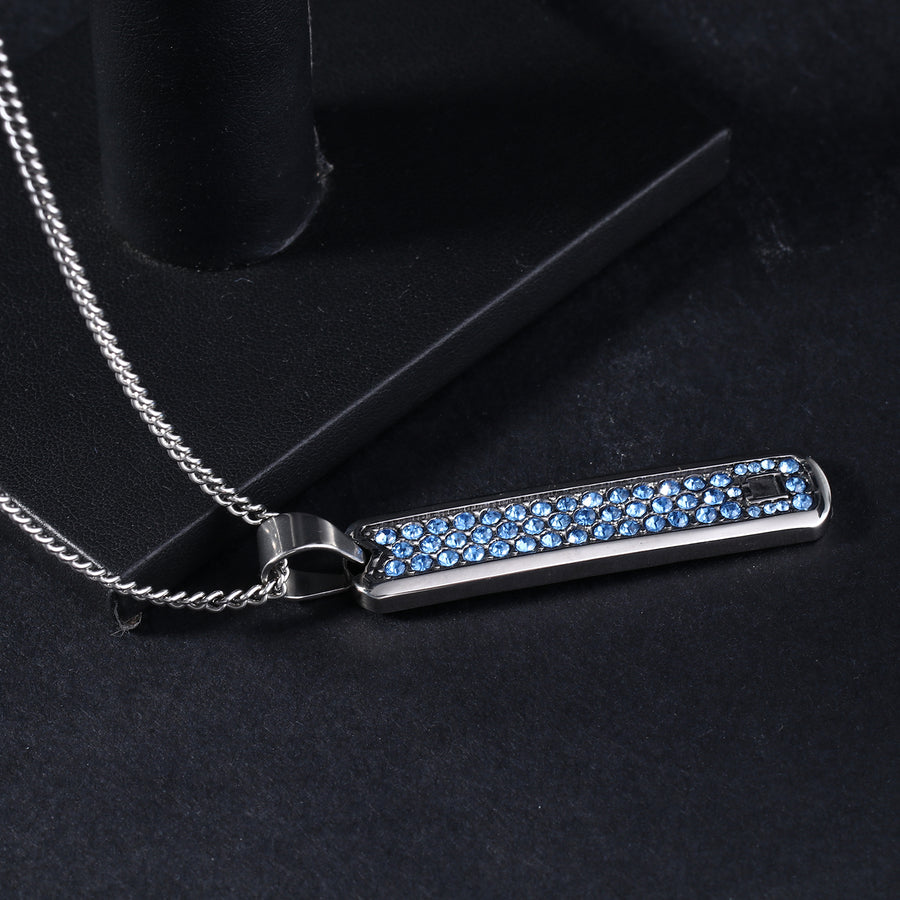 S.S. Thin Blue CZ Dogtag Necklace