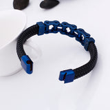 Blue Bike Chain and Leather Bracelet