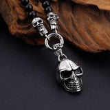 Black Bead and Skull Necklace