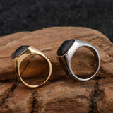 Stainless Steel with Black CZ Signet Ring
