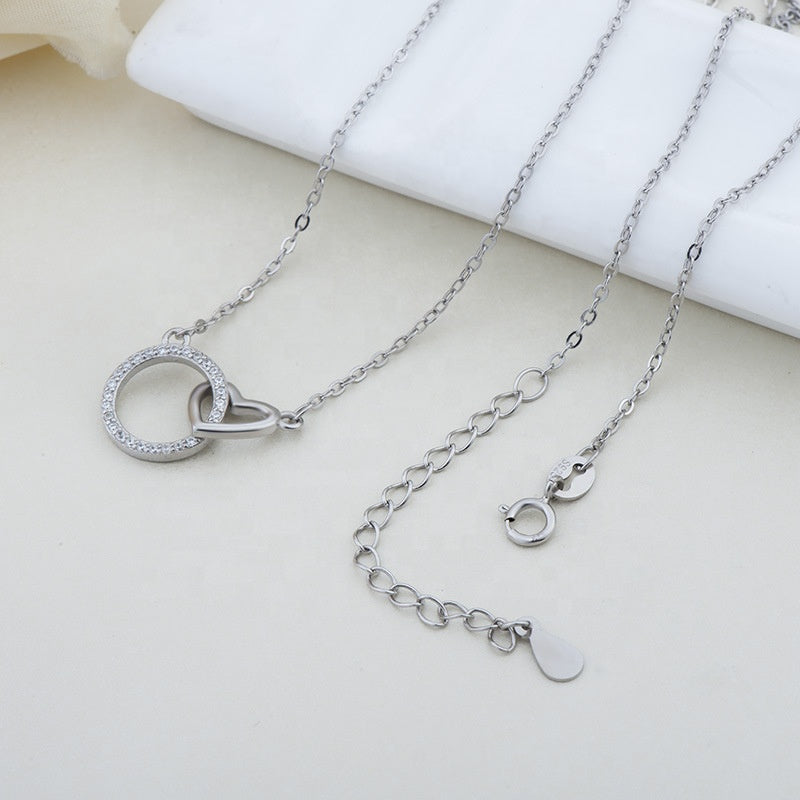 CZ Circle and linked Heart Necklace