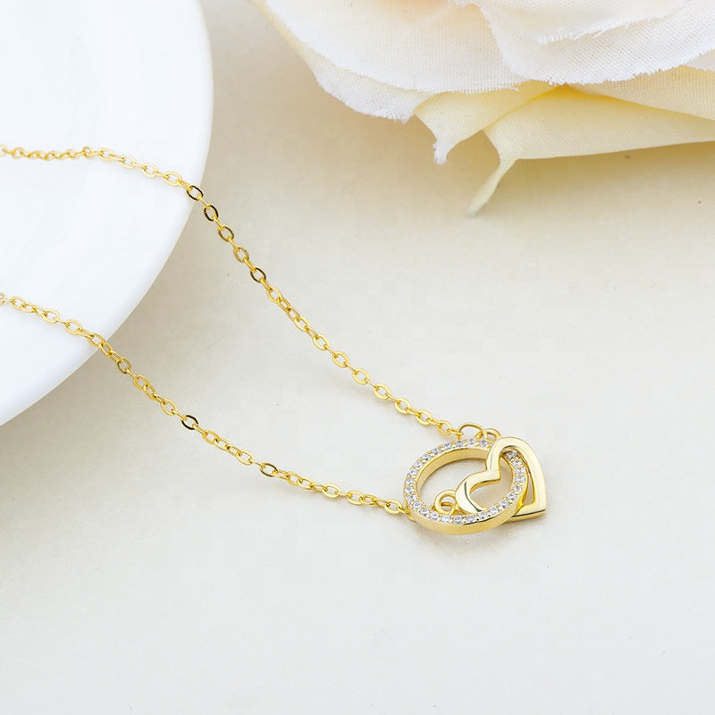 CZ Circle and linked Heart Necklace