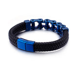 Blue Bike Chain and Leather Bracelet