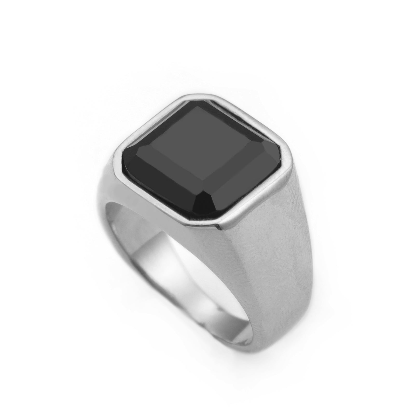 Stainless Steel with Black CZ Signet Ring