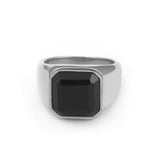 Stainless Steel with Black CZ Signet Ring