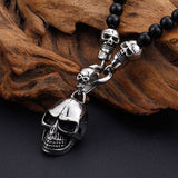 Black Bead and Skull Necklace