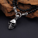 Black Bead and Skull Necklace