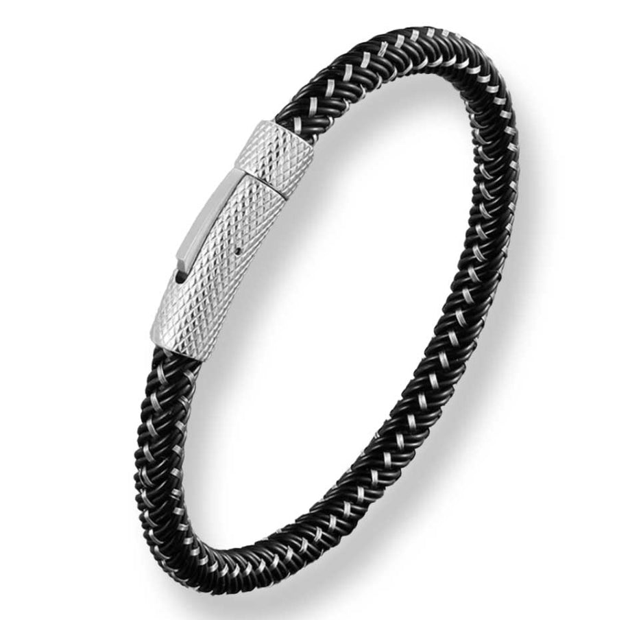 Leather & Steel Twined Bracelet