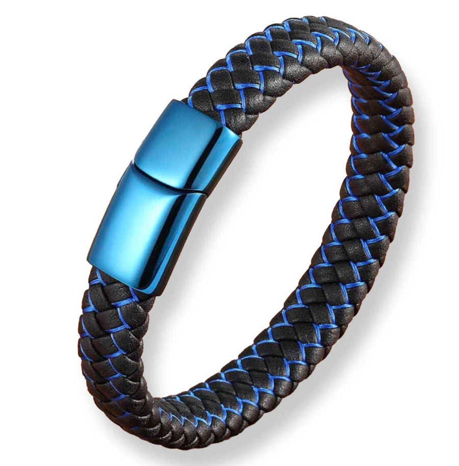 Leather Bracelet with Blue Clasp