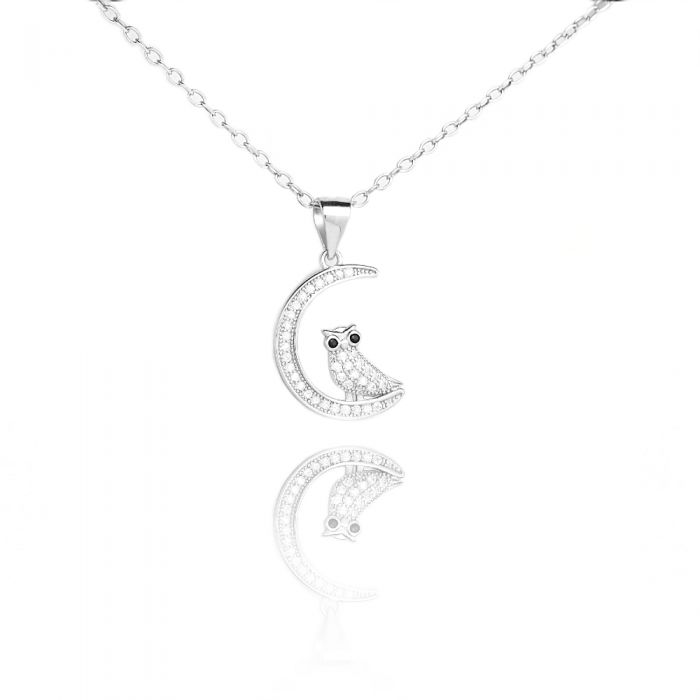 CZ Moon and Owl Necklace