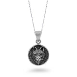 Wolf Head Oxidized Circle Necklace
