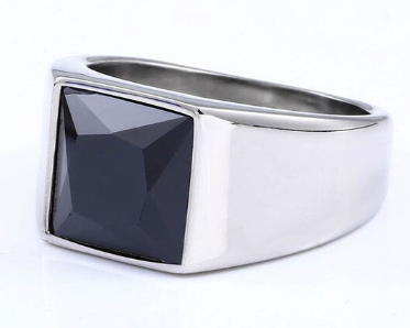 Stainless Steel Square CZ Signet Ring