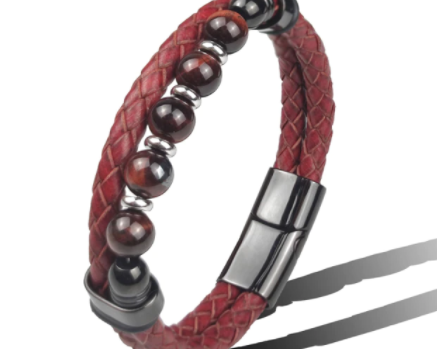 Braided Leather and Stone Bracelet