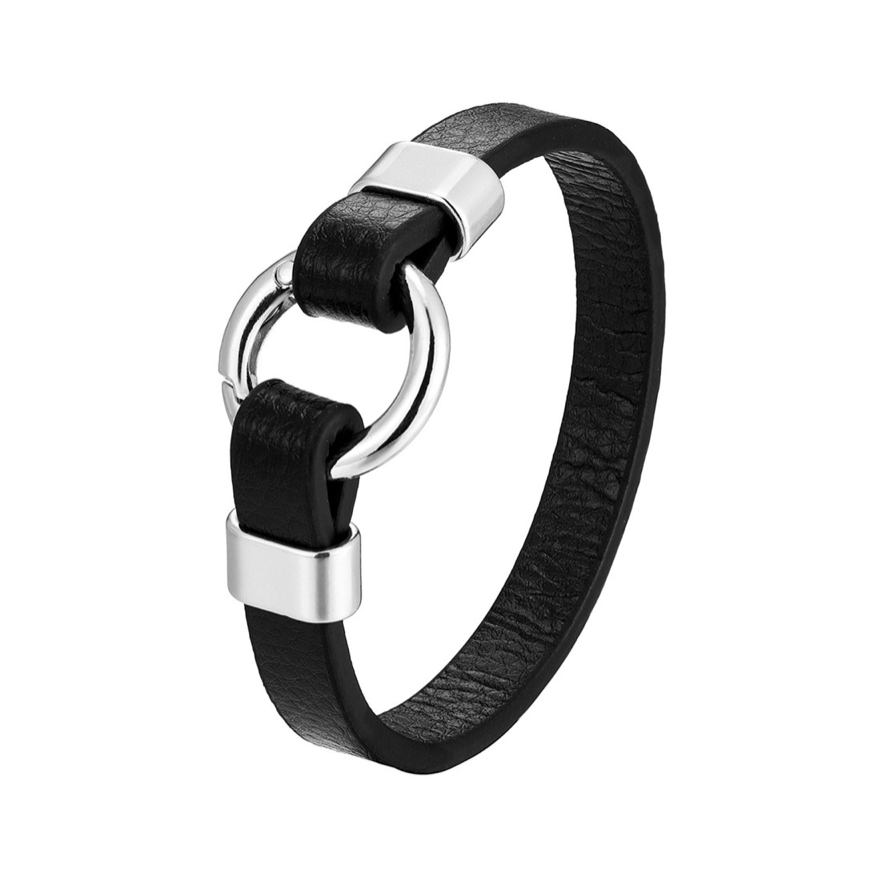 Round Ring Flat Leather Bracelet
