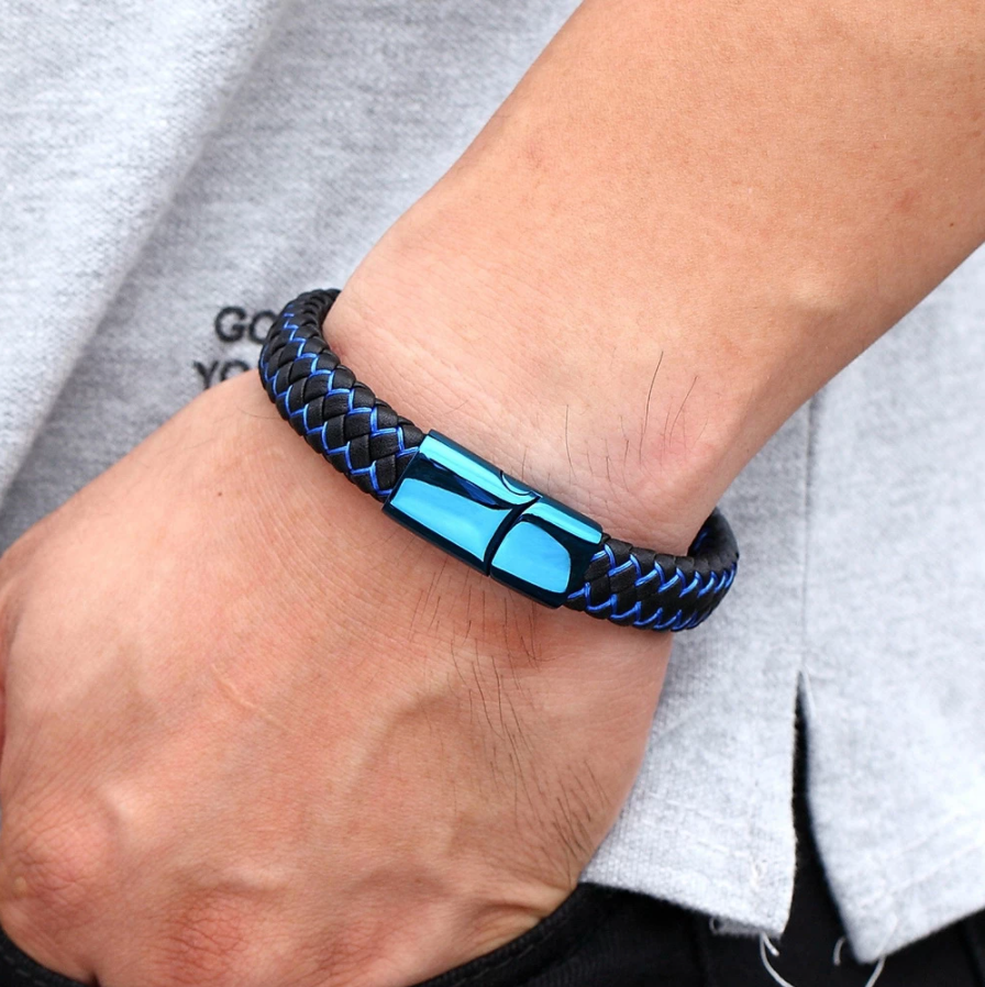 Leather Bracelet with Blue Clasp