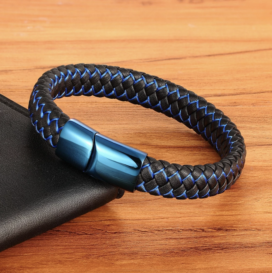 Leather Bracelet with Blue Clasp