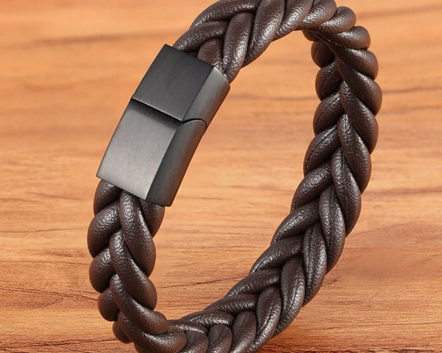 Interwoven Rope Leather Bracelet with Black Clasp