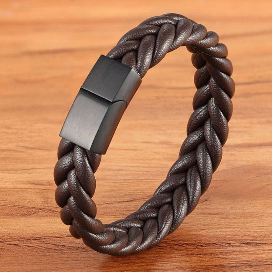 Interwoven Rope Leather Bracelet with Black Clasp