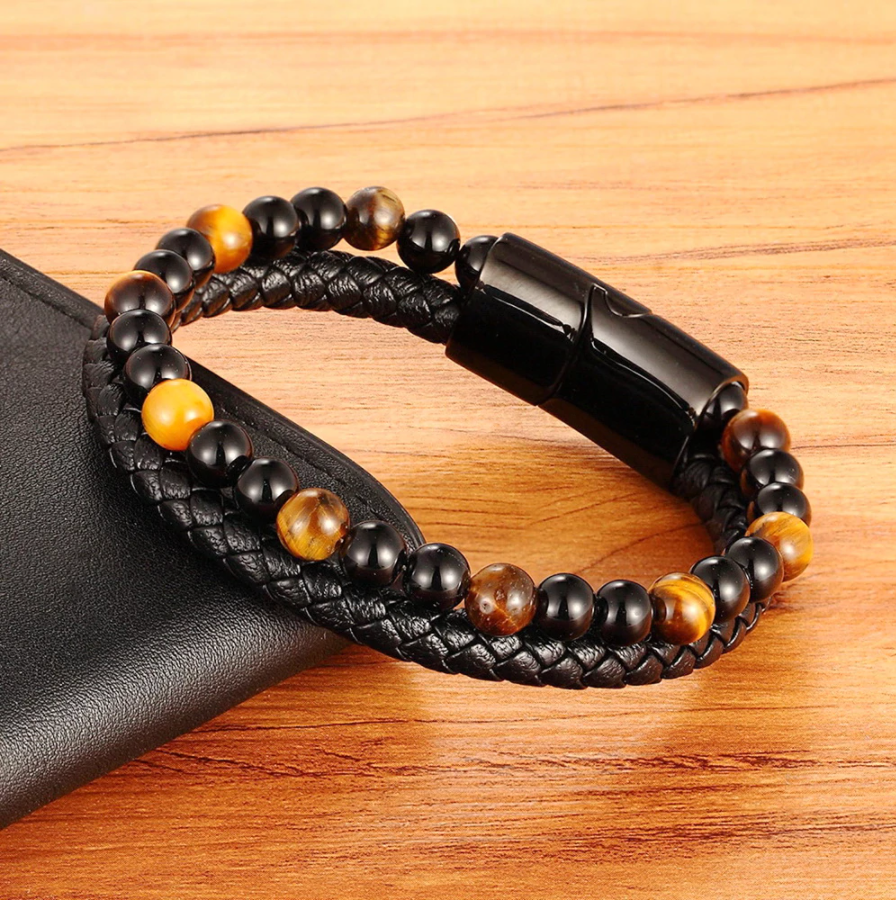 Double Leather and Bead Bracelet