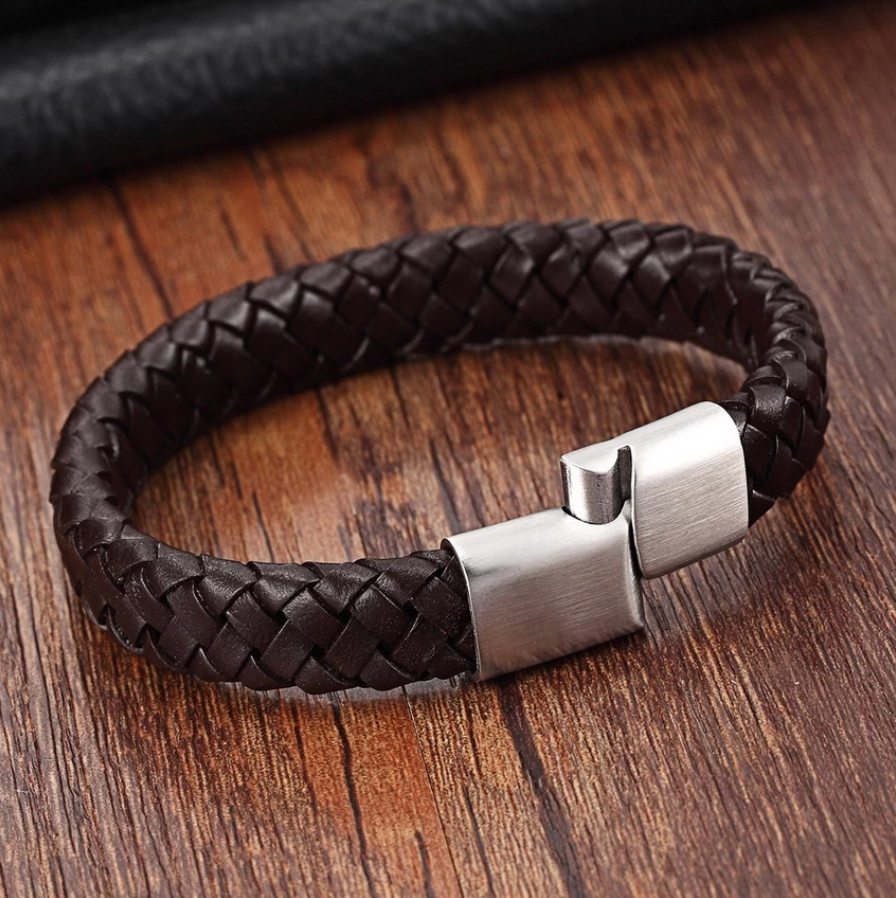 Wide Braided Leather Bracelet