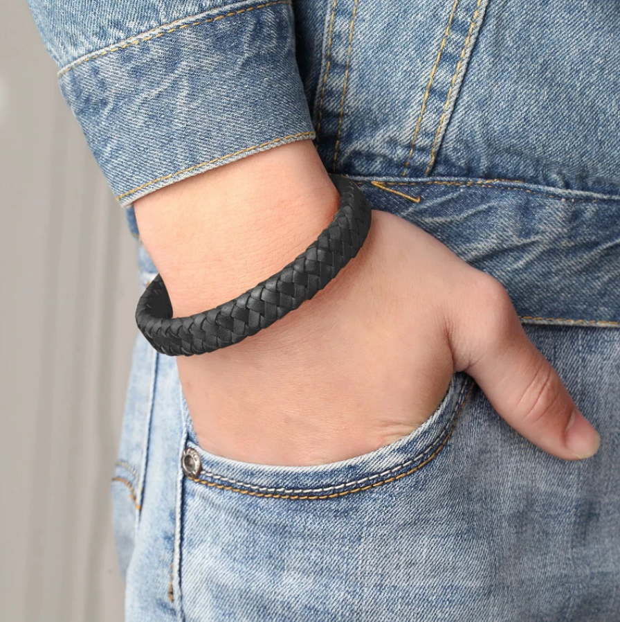 Wide Braided Leather Bracelet