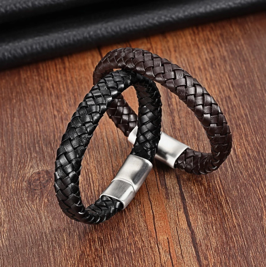 Wide Braided Leather Bracelet