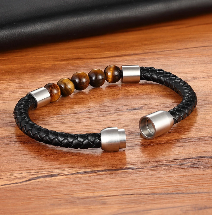 Leather and Bead Men's Bracelet