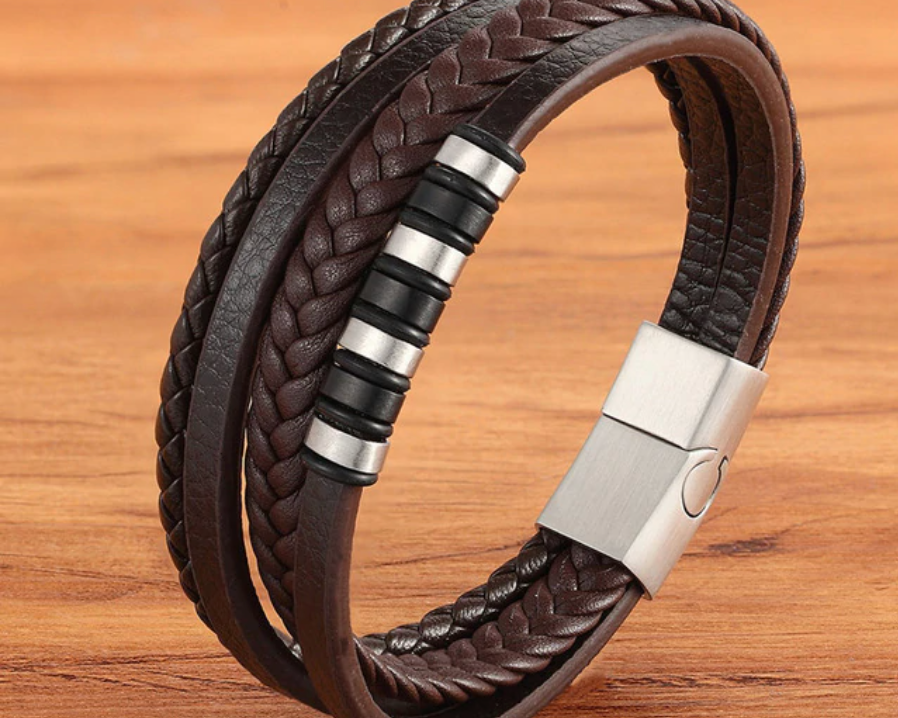 Layered Pattern Leather Bracelet
