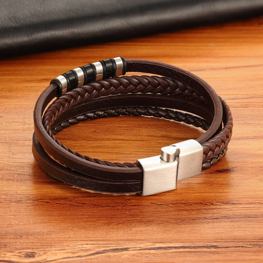 Layered Pattern Leather Bracelet