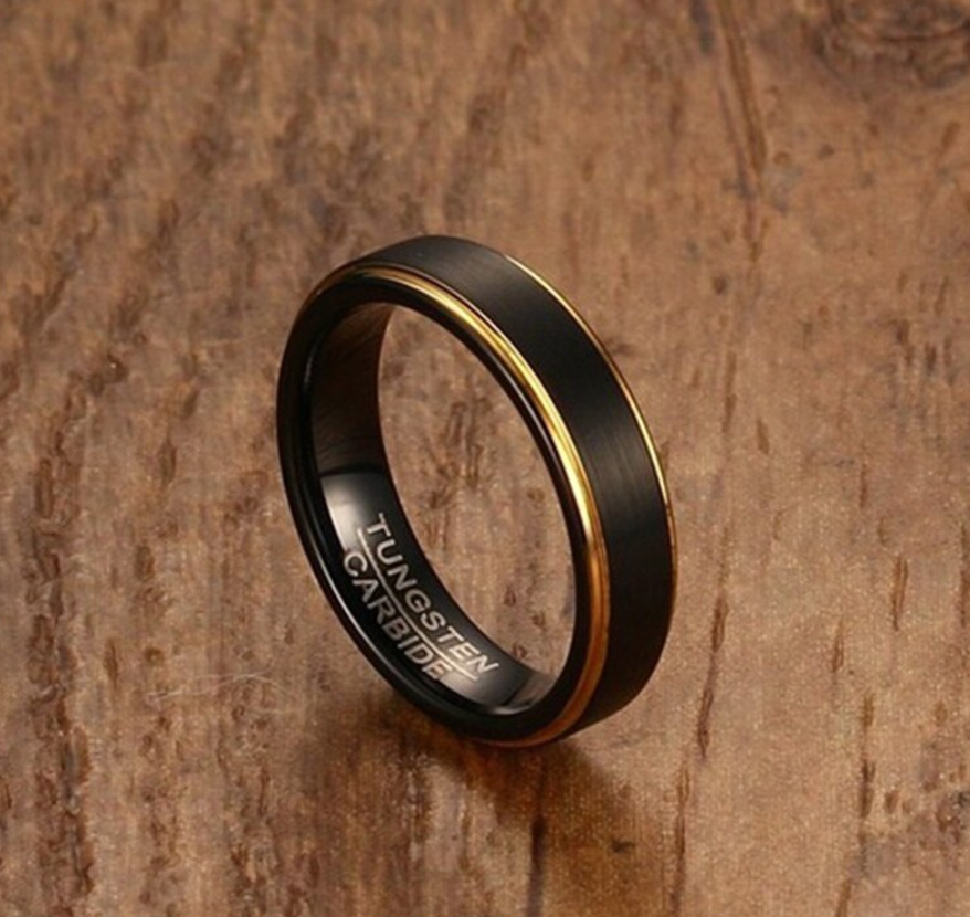 Black Tungsten Ring with Gold Edging