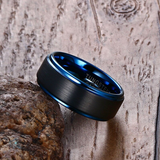 Black Tungsten Ring with Blue Plated edges