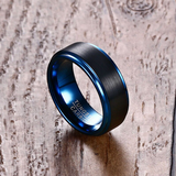 Black Tungsten Ring with Blue Plated edges