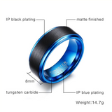 Black Tungsten Ring with Blue Plated edges
