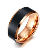 Brushed Black Tungsten Ring with Rose Gold Edging