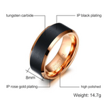 Brushed Black Tungsten Ring with Rose Gold Edging