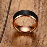 Brushed Black Tungsten Ring with Rose Gold Edging