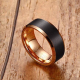 Brushed Black Tungsten Ring with Rose Gold Edging