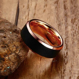 Brushed Black Tungsten Ring with Rose Gold Edging