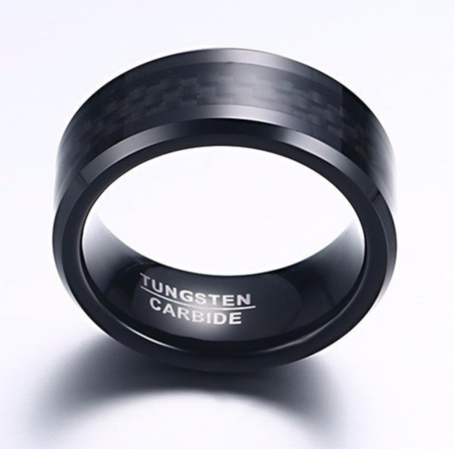 Black Tungsten Ring with Black Carbon Fiber