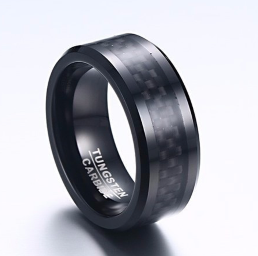 Black Tungsten Ring with Black Carbon Fiber