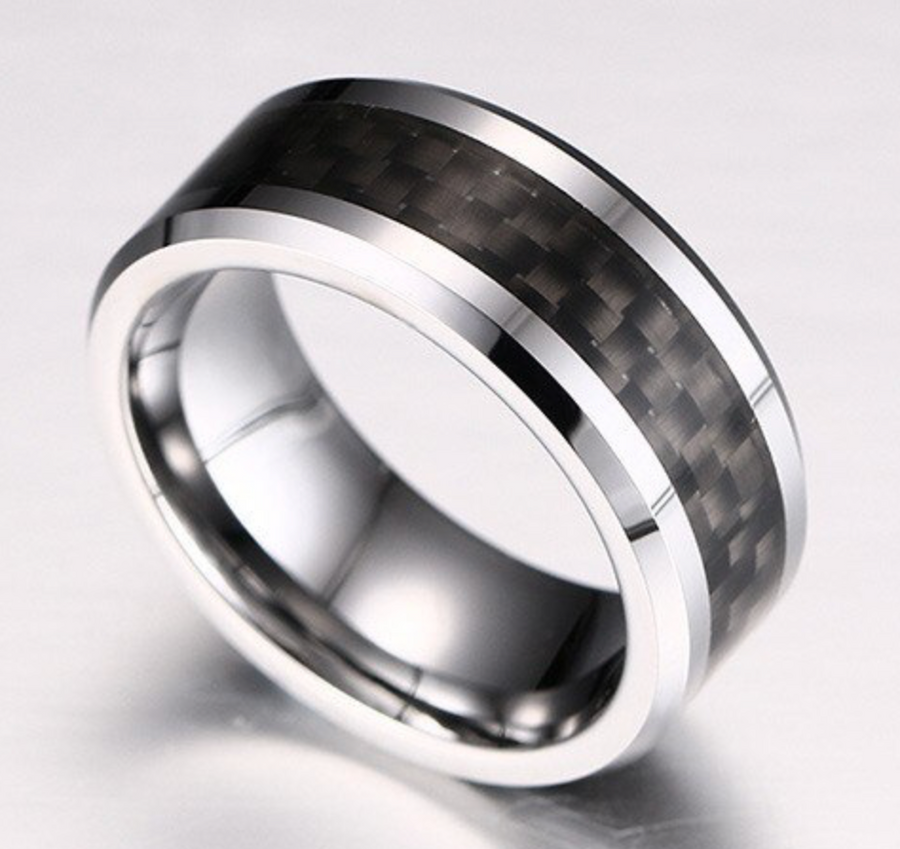 Black Carbon Fiber Tungsten Ring