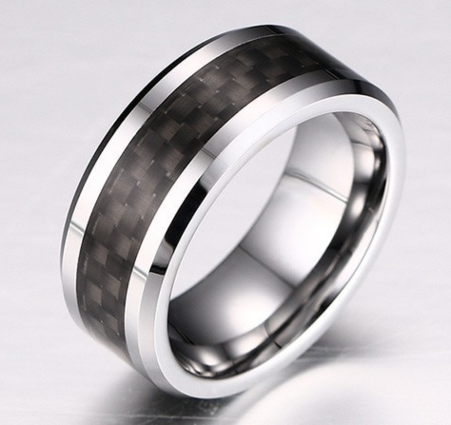 Black Carbon Fiber Tungsten Ring