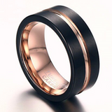 Rose Gold Center Groove Tungsten Ring