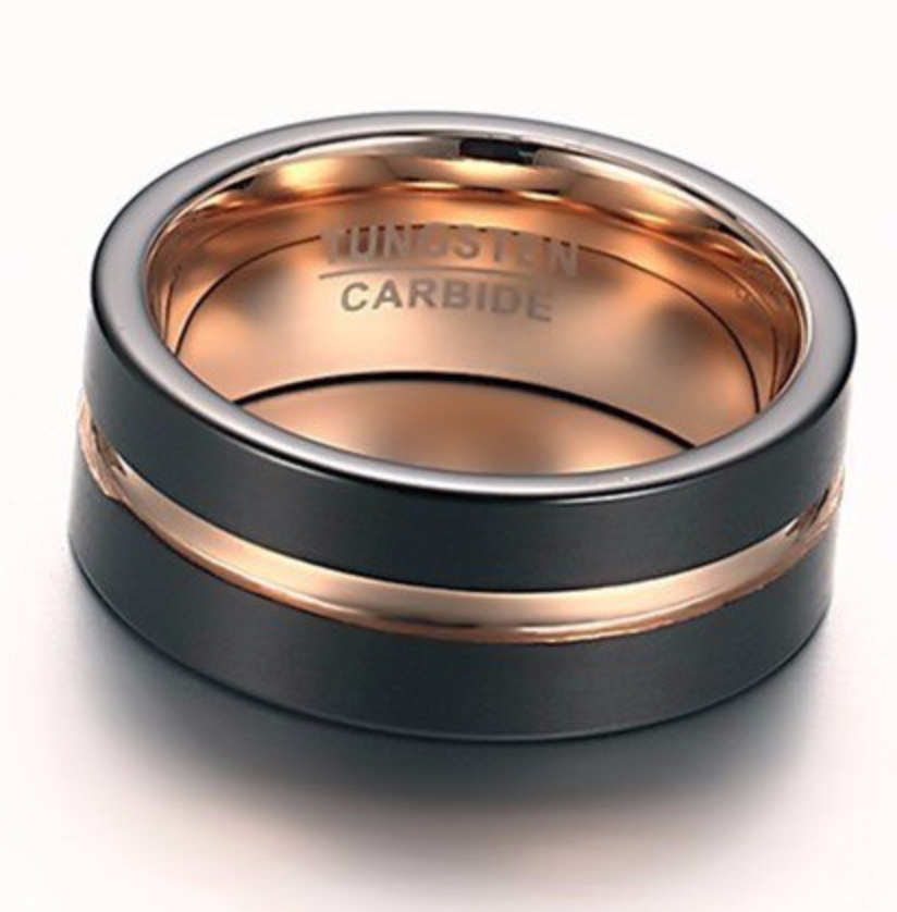 Rose Gold Center Groove Tungsten Ring