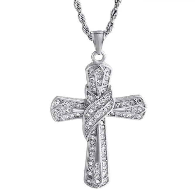 Wrapped CZ Cross Necklace