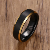 Brushed Black and Gold Edged Tungsten Ring