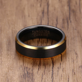 Brushed Black and Gold Edged Tungsten Ring