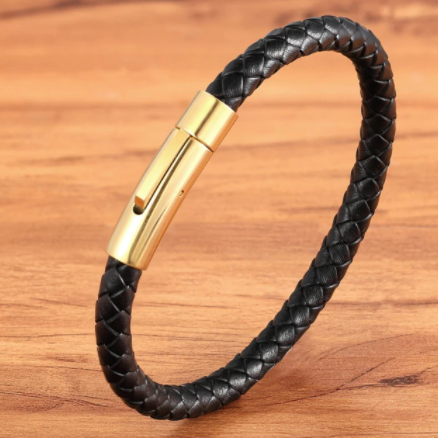 Thin Leather Bracelet Black Clasp